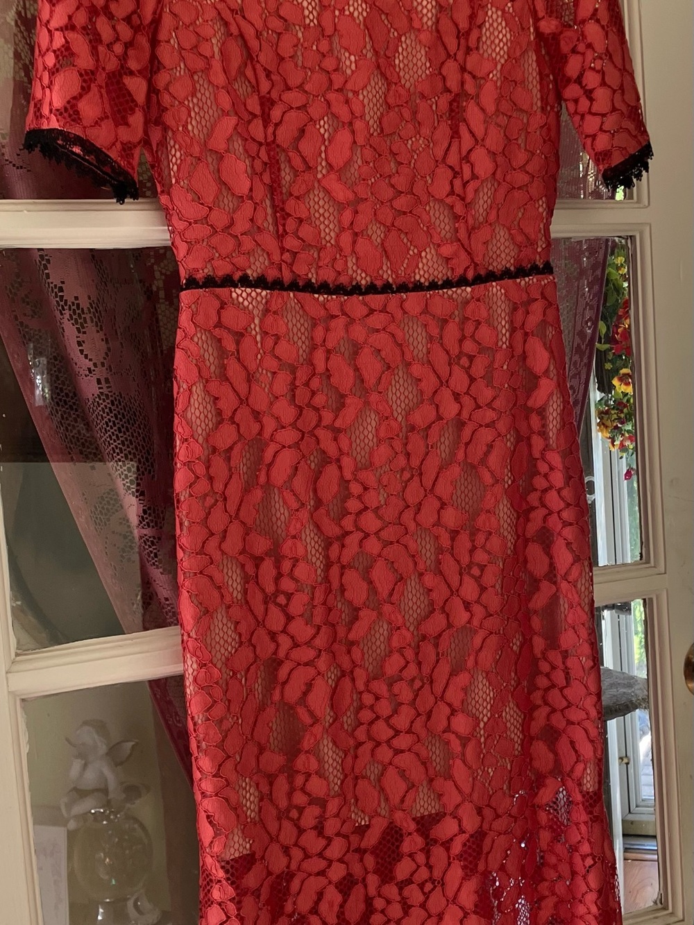 Alexis Salmon Lace Dress with Black Trim Size S